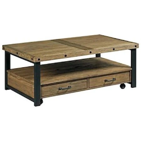 Industrial 2-Drawer Rectangular Cocktail Table with Casters